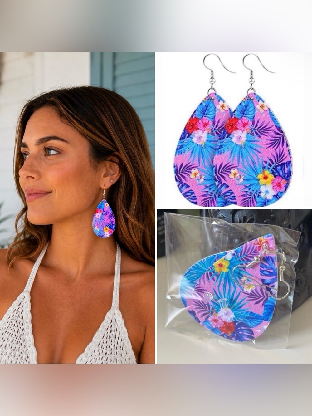 3/$15 Floral Tropical Faux Leather Vegan Leather Earrings Spring Summer Earrings